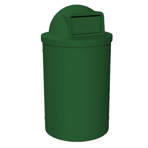 Campus Collection 55 Gallon Round Heavy-Duty Plastic Commercial Outdoor or Indor Trash Can with Push Open Dome Lid and Internal Liner | Great for Schools and Businesses - Green
