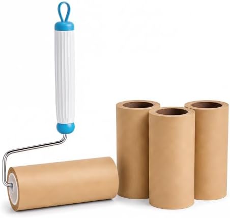 Lint Roller, Handle + 4 Refills 6.3in, Kraft Paper Pet Hair Remover by OrganizeBetterLiveBetter