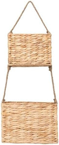 YAHUAN Water Hyacinth Hanging Basket 2-Tiered Woven Wicker Wall Basket Organizer by YAHUAN
