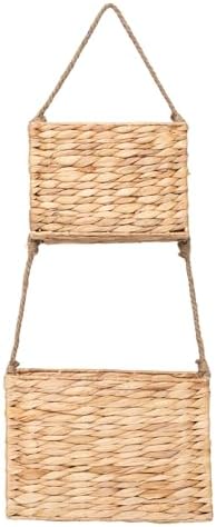 YAHUAN Water Hyacinth Hanging Basket 2-Tiered Woven Wicker Wall Basket Organizer by YAHUAN