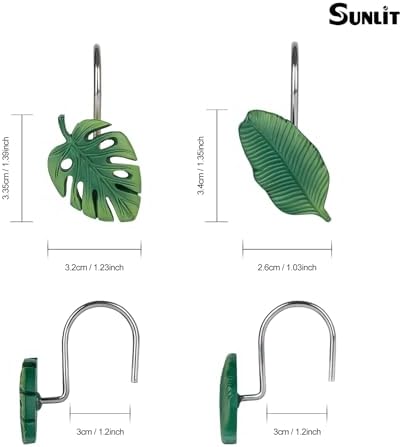Tropical Leaf Decorative Shower Curtain Hooks Green Botanical Shower Curtain - Image 3