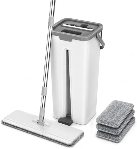 Flat Mop and Bucket Set, Self-Wringing Floor Mop by OZD