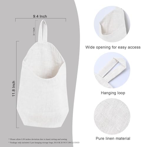 100% Linen Hanging Storage Bags Baskets 2 Pcs, Small Wall Storage Bag - Image 2