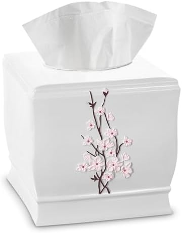 Vanda Cherry Blossom White Square Resin Tissue Box Cover by CreativeScents