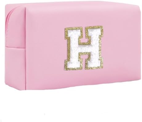 Initial Makeup Bag for Women Gifts, PU Leather Cosmetic Pouch by SxoSyo