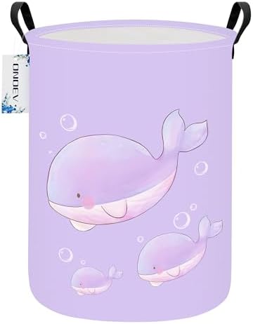 Round Purple Whale Laundry Hamper, Storage Basket by ONOEV