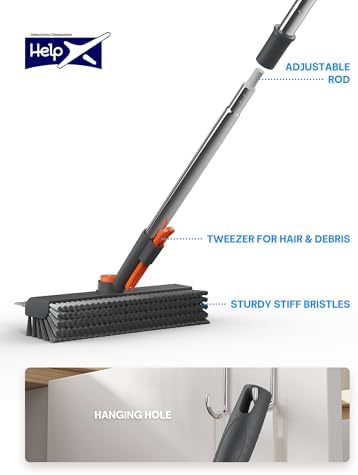 Floor Scrub Brush with Long Handle & Squeegee, 3 in 1 Floor Scrubber - Image 5