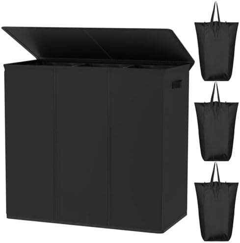 WOWLIVE 180L Laundry Hamper 3 Section, Large Laundry Basket by WOWLIVE