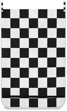 Checkered Black and White Hanging Laundry Hamper Door Hampers Bag Basket - Image 2