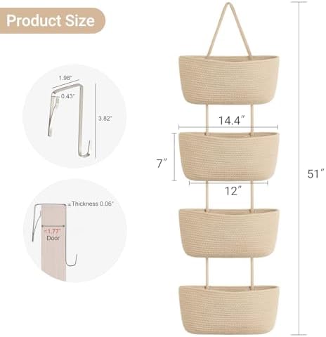 Dahey Over The Door Hanging Basket Storage 4-Tier Woven Wall Basket - Image 2