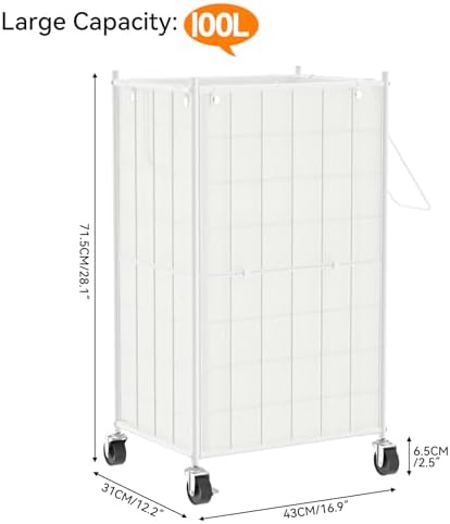 WOWLIVE Rolling Laundry Basket, Metal Wire Frame Laundry Hamper - Image 4