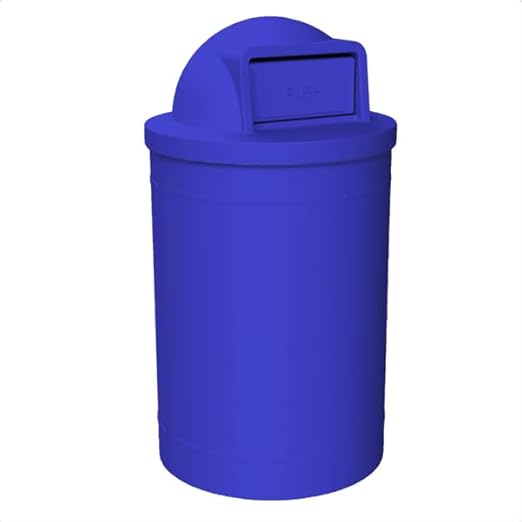 Campus Collection 55 Gallon Round Heavy-Duty Plastic Commercial Outdoor or Indor Trash Can with Push Open Dome Lid and Internal Liner | Great for Schools and Businesses - Blue