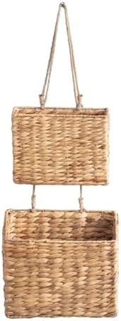 YAHUAN Woven Water Hyacinth Hanging Basket 2-Tiered Storage Baskets Hanging by YAHUAN