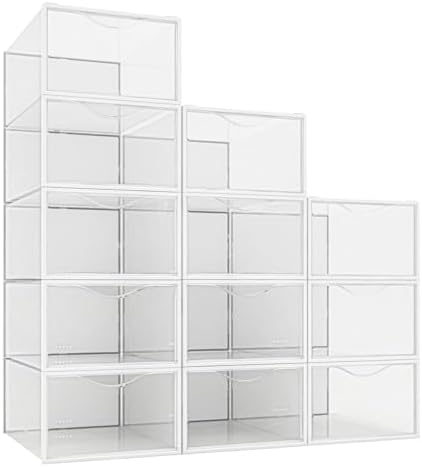 Seseno 12 Pack Shoe Storage Bins, Space Saving Foldable Shoe Rack, Shoe Box - Image 2