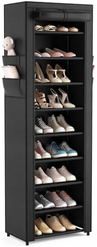 VILICK Shoe Rack with Cover Narrow Shoe Organizer with 4 Side Pockets 10 Tier by VILICK