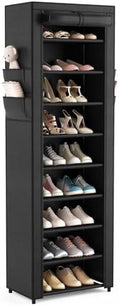 VILICK Shoe Rack with Cover Narrow Shoe Organizer with 4 Side Pockets 10 Tier by VILICK