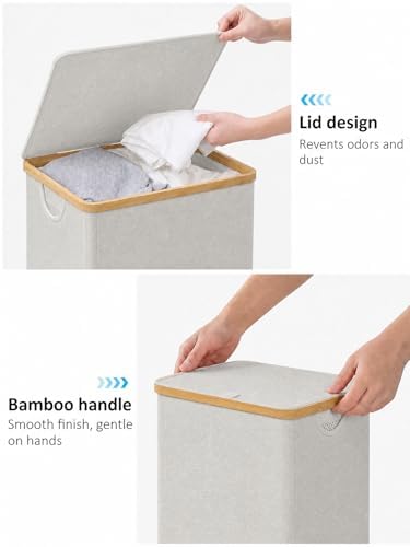 IEGrow Laundry Hamper with Lid, 110L Laundry Basket with Mesh Bag, Light Grey - Image 4