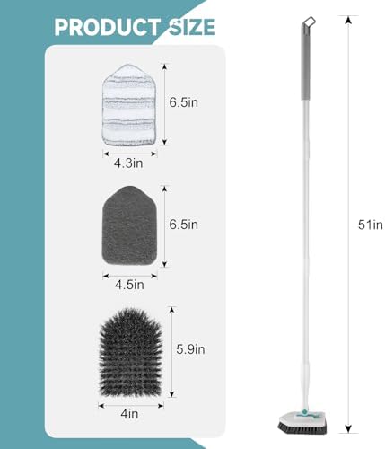 nacena Shower Scrubber with Long Handle, 3 in 1 Tile Tub Scrubber Brush with 3 - Image 2