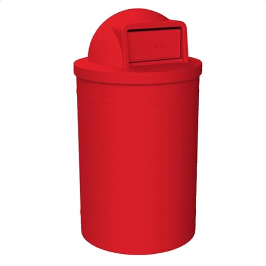 Campus Collection 55 Gallon Round Plastic Heavy Duty Commercial Indoor or Outdoor Trash Can with Push Open Dome Lid and Internal Liner | Great for Schools and Businesses - Red