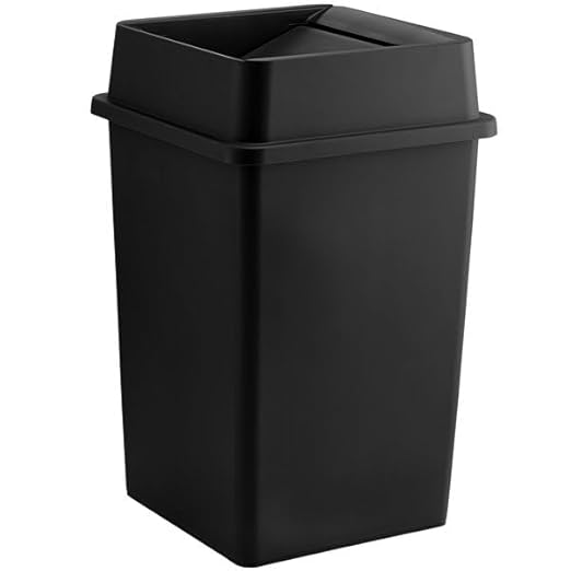 Square Trash Can with Drop Shot Lid, 35 Gallon, Black, 19.5W x 27.6H inches