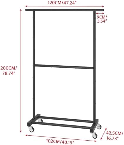 Sywhitta Double Rod Metal Clothing Garment Rack on Wheels - Image 4