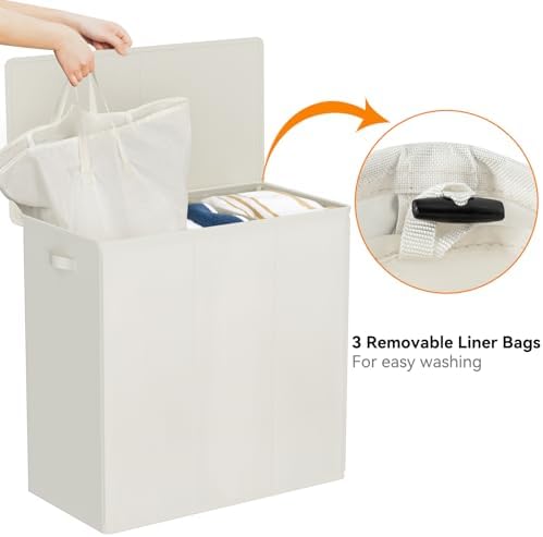 WOWLIVE 180L Laundry Hamper 3 Section, Large Laundry Basket - Image 6