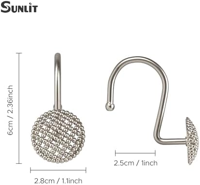 Sunlit Brushed Nickel 3D Beaded Mesh Shower Curtain Hooks, Metal Home - Image 2