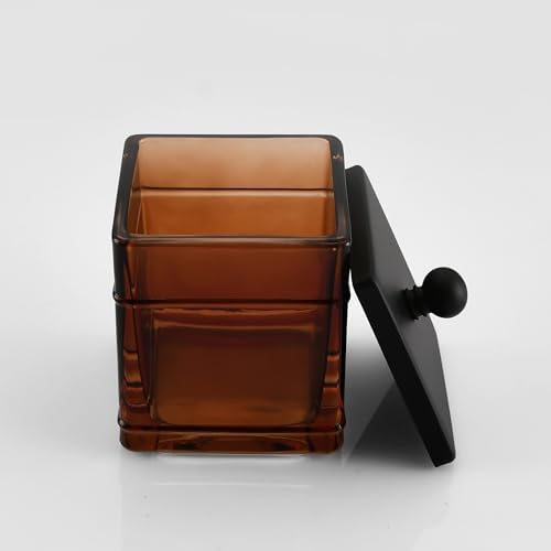 Amber Glass Cotton Jar Holder – Black Lid Elegant Bathroom Storage Canister - Image 5