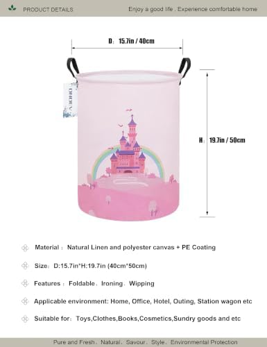Round Foldable Pink Fairy Castle Laundry Hamper - Image 2