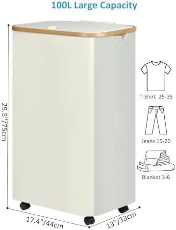 efluky Laundry Basket with Wheels, Tall Rolling Laundry Hamper with Lid and - Image 2