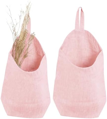 100% Linen Hanging Storage Bags Baskets 2 Pcs, Small Wall Storage Bag by HSOFTIFY