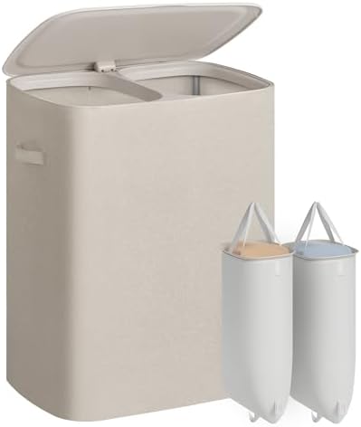 SONGMICS Laundry Hamper with Lid, 160L Double Laundry Basket, Steel Frame by SONGMICSbySONGMICSHOME