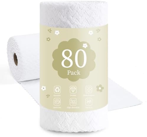 80 Pack Microfiber Cleaning Cloth Roll Reusable Paper Towels 12"x12" Tear Away by Tigona