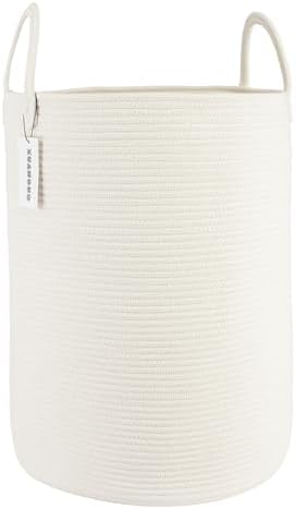 XUANGUO White Cotton Rope Laundry Basket Hamper by XUANGUO