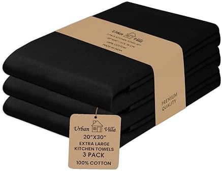 Urban Villa Kitchen Towels Cotton Dish Towels 20”x30” Black by CottonTrends