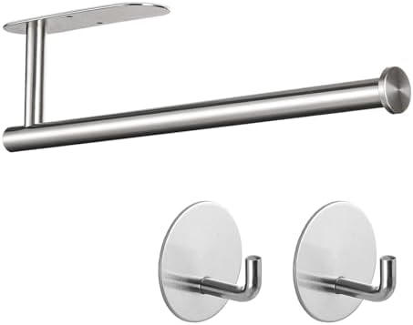 Paper Towel Holder with 2 Hooks-Under Cabinet Paper Towel Holder by Kinbery