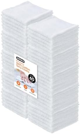Superio Terry Cloth Rags White Washcloths 100% Cotton 12" Cleaning Cloths by Superio
