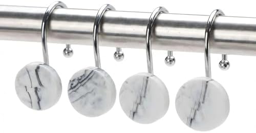 12 Pc Marble Shower Curtain Hooks Rustproof Resin Decorative Curtain Rings by Unknown