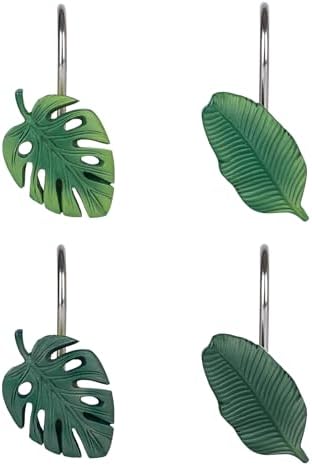 Tropical Leaf Decorative Shower Curtain Hooks Green Botanical Shower Curtain by Sunlit