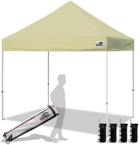 Eurmax USA Standard 8'x8' Patio Pop Up Canopy Tent Commercial Instant Canopies with Heavy Duty Roller Bag,Bonus 4 Sand Weights Bags (Beige)