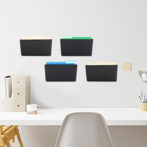 EASEPRES 4 Pack Black Single Pocket Hanging File Organizer, Plastic Wall Mount - Image 4