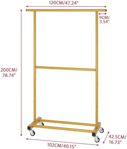 Sywhitta Double Rod Metal Clothing Garment Rack on Wheels - Image 3