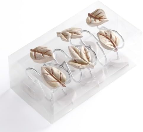 Beige Plant Leaf Shower Curtain Hooks, Eucalyptus Bathroom Decor - Image 2