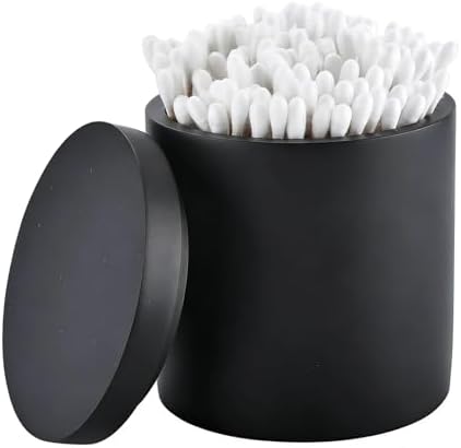 Cotton Swab Holder with Lid, Round Qtip Holder Bathroom Black, Resin Cotton by Rzoeox