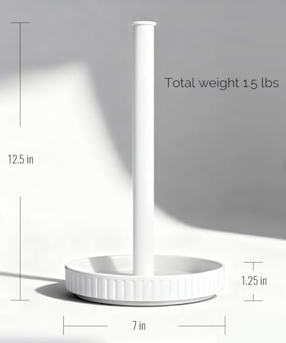 Paper Towel Holder, Ceramic Heavy Plate Base Wobble-Free, Roll Stand-White - Image 3