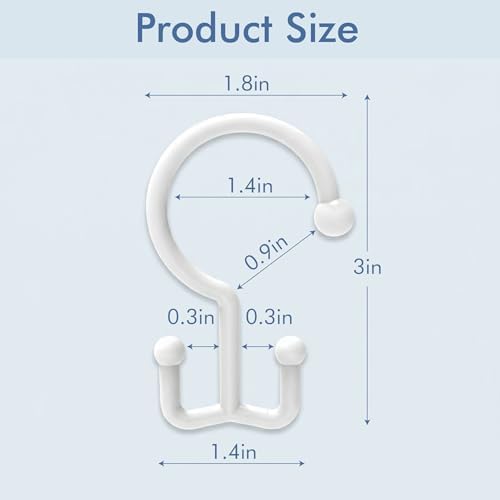 Bathway White Plastic Double Shower Curtain Hooks, 12 Bathroom Shower Rings - Image 7