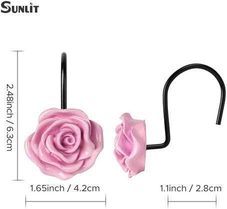 Sunlit Rose Shower Curtain Hooks, Home Decorative Flower Shower Curtain Rings - Image 3