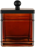 Amber Glass Cotton Jar Holder – Black Lid Elegant Bathroom Storage Canister by IndecorHome