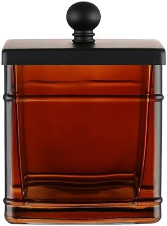 Amber Glass Cotton Jar Holder – Black Lid Elegant Bathroom Storage Canister by IndecorHome