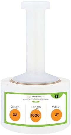 PSBM Mini Stretch Wrap with Plastic Handle, 18 Rolls 3 Inch x 1000 Feet 63 by PackagingSuppliesbymail